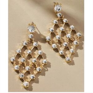 NWT Anthropologie | Gold Crystal Chain-Link Drop Earrings